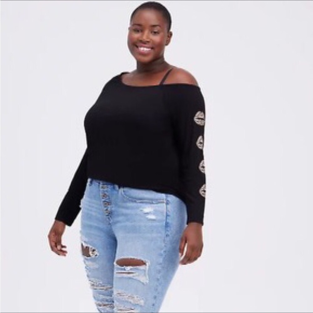 Off Shoulder Tee Heritage Slub Leopard Lips NEW